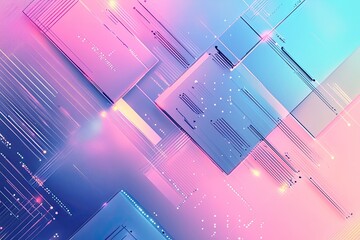 Wall Mural - Vibrant abstract background with geometric shapes and glowing lines, perfect for technology and digital themes.