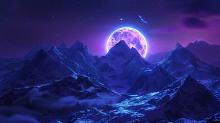 Wall Mural - The purple moonlight shines on the snow-capped mountains