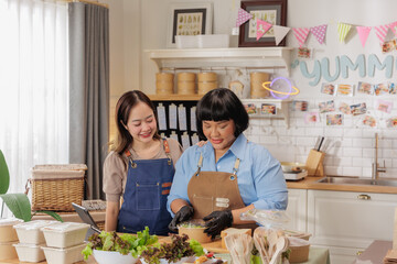 Two Women Preparing Fresh Meals in Cozy Kitchen for Online Food Business