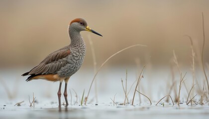 Poster - Gray heron standing in shallow water