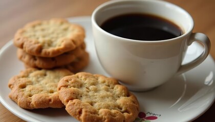 Wall Mural - Cozy afternoon tea with cookies and coffee