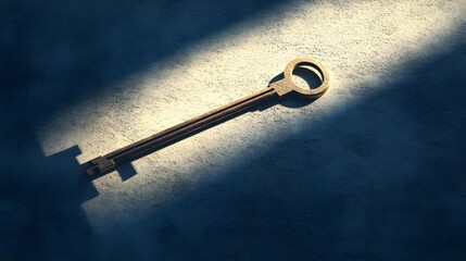 Wall Mural - a conceptual image depicting a key that casts a long shadow in the shape of a door symbolizing the i