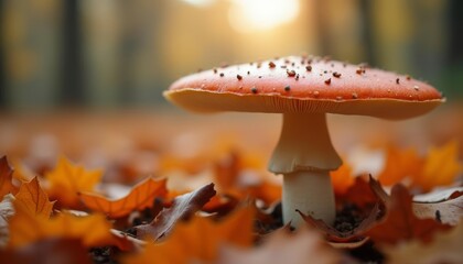 Wall Mural - Autumns vibrant charm captured in a single mushroom