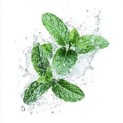 Poster - Cute mint leaves splashed with water