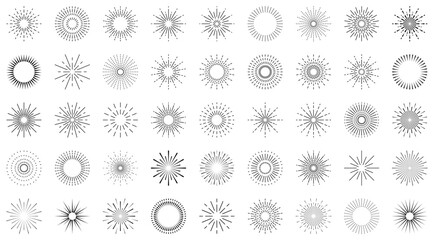 Sun burst set, sun rays vector icons, sun beam collection