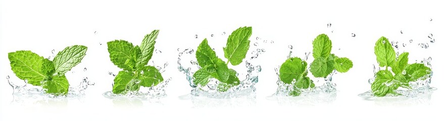 Sticker - Mint leaves splashed with water, cut out