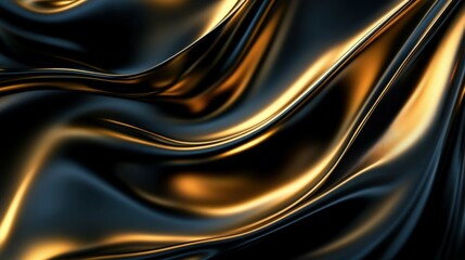 Wall Mural - A swirl of dark gold and black curves with a touch of light gold in a smooth, abstract design displaying ultrafine details and circular patterns.