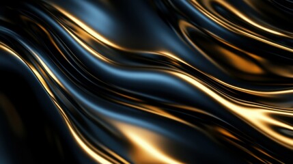 A swirl of dark gold and black curves with a touch of light gold in a smooth, abstract design displaying ultrafine details and circular patterns.