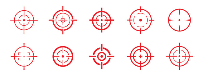 Target vector icon illustration. Set of target icon. Crosshairs icon set. Bullseye symbol collection.