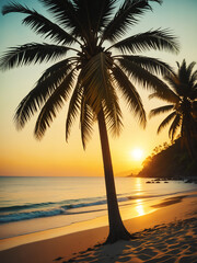 Canvas Print - palm tree at the summer sunset vacation beach