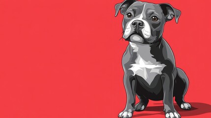 Wall Mural - A stylized illustration of a sitting dog against a red background.