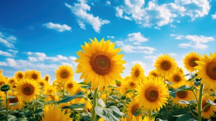 Poster - Vibrant Sunflower Field Under a Blue Sky