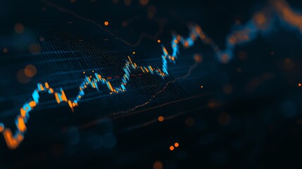 Poster - Graph of growth, digital display with options chart, stock market glowing.