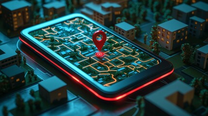 Aufkleber - Mobile smart phone with map, 3D Map pins, GPS, navigator pin checking points, 3D World Map icon, delivery tracking, transportation, generated by stock.