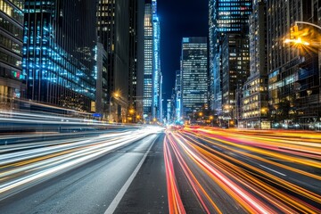 Aufkleber - Digital transformation concept with a night cityscape background. Double exposure. Smart city, stock, and digital transformation.