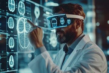 Poster - The image collage shows a doctor using innovative technology using a VR box as a device