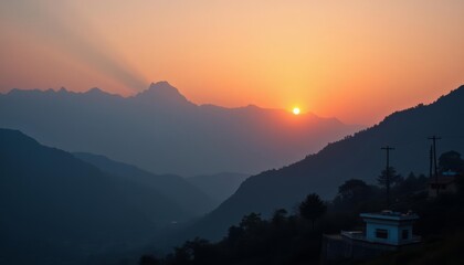 Poster - Sunset over majestic mountains a serene landscape