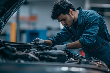 Poster - Confident and attractive male auto mechanic