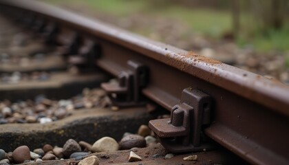 Wall Mural - Rusty rails gravel bed a journeys start or end