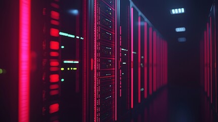 Fototapete - Stock image of a modern LED console in a server room data center.
