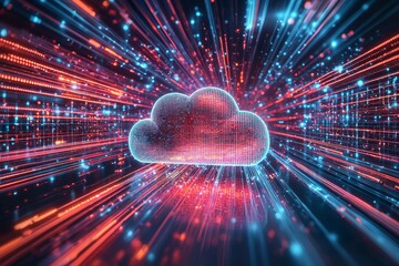 Leinwandbilder - A modern futuristic illustration background of technology networking and digital communication in business with cloud computing concept web storage for data global social media ai server