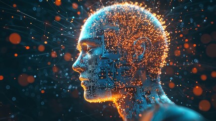 Aufkleber - A 3D model of a machine learning process combining stock, deep data mining, and machine learning concepts as components of modern computer technology