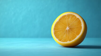 Poster - A single orange slice is on a blue background