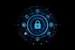 © neiros - An icon featuring a padlock, globe, and icons representing technology and gaming and a blue color scheme on a black background