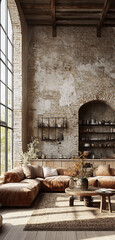 Wall Mural - Living room in a post-factory loft. Minimalist decor.