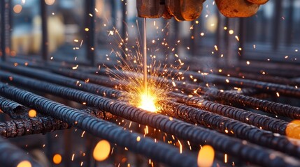 Wall Mural - Welding Rebar With Sparks Flying