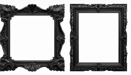 halloween set of antique baroque black wooden rectangular picture frames isolated on white backgroun