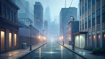 Wall Mural - a city street with foggy conditions illustration background