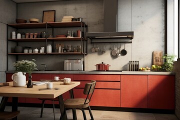 Wall Mural - Memphis design of minimal kitchen art architecture furniture.