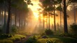 © SUPERARTMAN - a forest with sunrise conditions illustration background