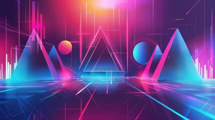 Futuristic geometric illustration with sharp angles and neon lights