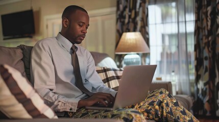 Man Working on Laptop in His Living Room