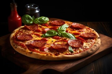 Wall Mural - Pepperoni pizza food mozzarella vegetable.