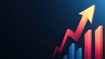 Wall Mural - An upward trending financial chart with various line graphs, data points, and a prominent upward arrow indicating market growth