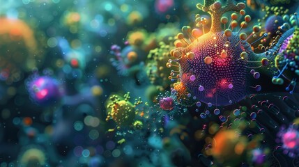 Wall Mural - a colorful, intricate visualization depicting a molecule enhancing the immune system