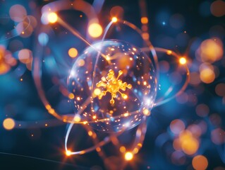 Wall Mural - a detailed visualization of atomic structure the nucleus, electron flow, and energy exchange