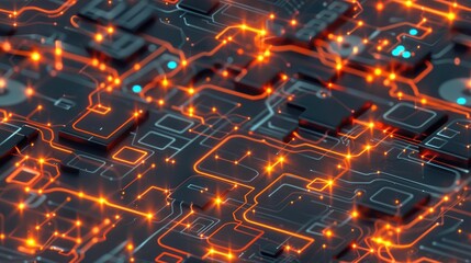 Poster - Technological circuit design with glowing nodes