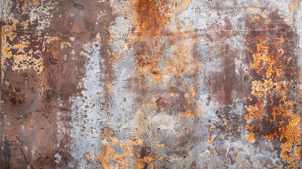 Aged rusty grunge metal sheet wall with weathered texture, showcasing a distressed and industrial appearance, perfect for conveying themes of decay, deterioration, and vintage industrial aesthetic