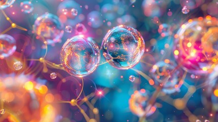 Wall Mural - abstract artistic representation of subatomic particles with vibrant colors and detailed structures,