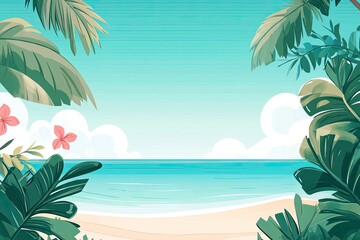 Summer Resort Beach Sea Relax Travel Vacation Palm Tropic Copy Space Banner Background Hotel , ai