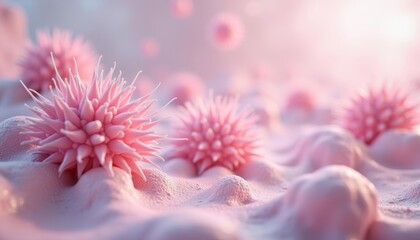 Poster - Pink spiky sea creatures in a dreamy underwater world