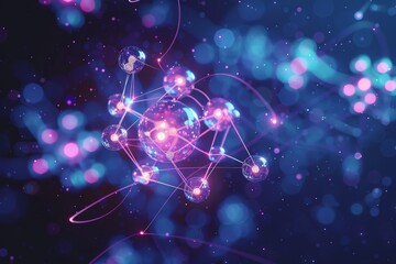 Wall Mural - abstract molecular structure with interconnected spheres and glowing lines, representing the complex