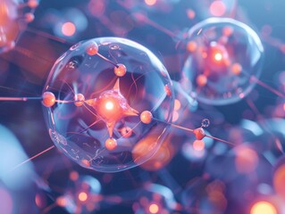 Wall Mural - abstract visualization of atomic chemistry with molecular bonds and electron exchange depiction