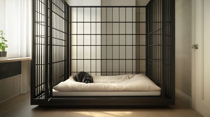 Wall Mural - Modern Minimalist Cat Bed with Black Metal Frame