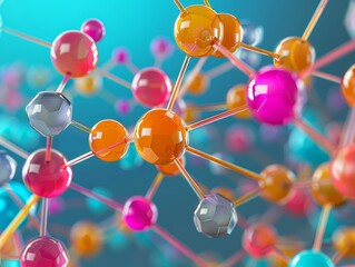 Wall Mural - colorful 3d molecular structure depicting atomic bonding and interaction with vivid bonds