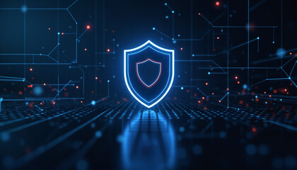Wall Mural - shield icon with network security: a shield icon integrated within a digital network, symbolizing pr